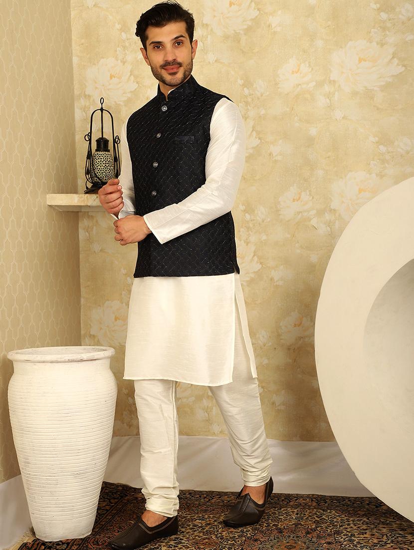 men mandarin neck kurta pyjama with jacket ethnic wear set - 21524874 - Standard Image - 1