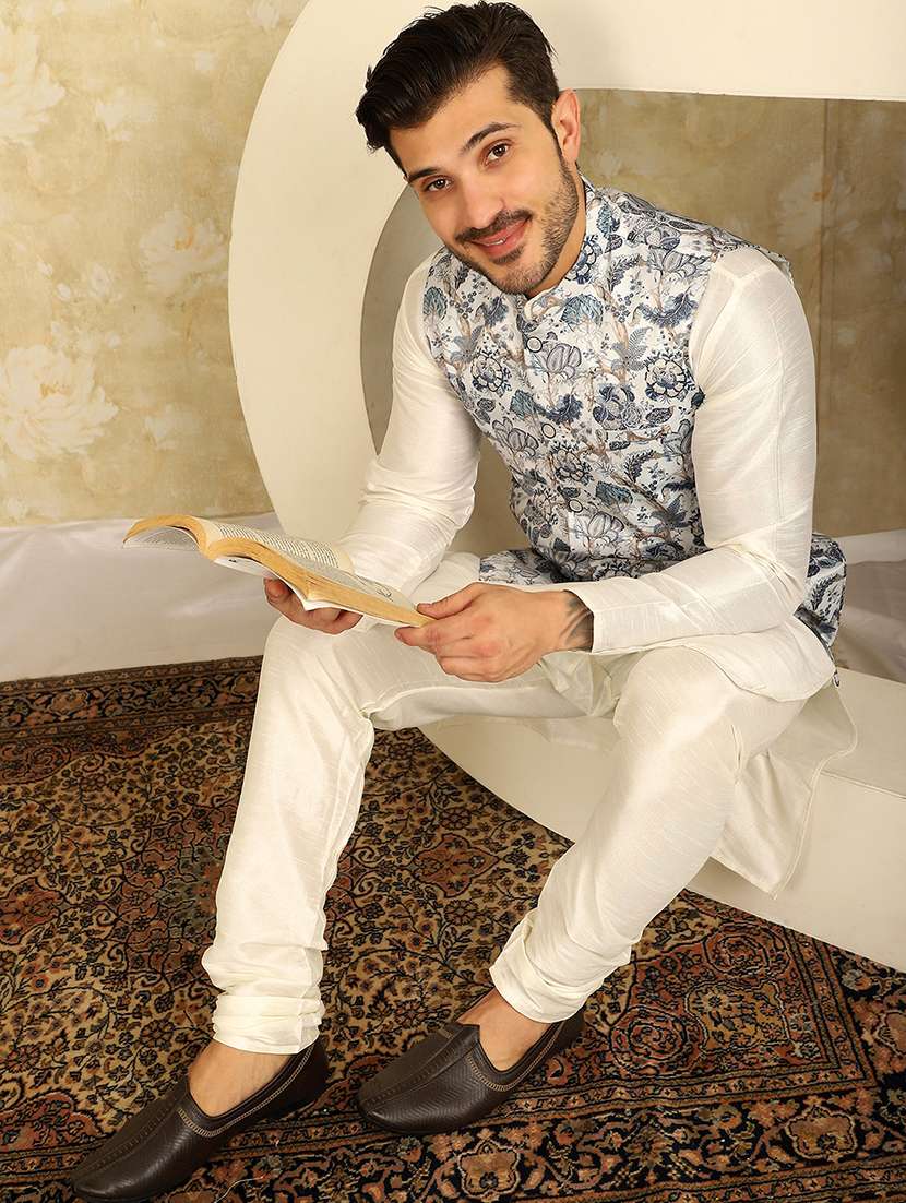 men solid kurta pyjama set with printed jacket - 21524877 -  Standard Image - 1