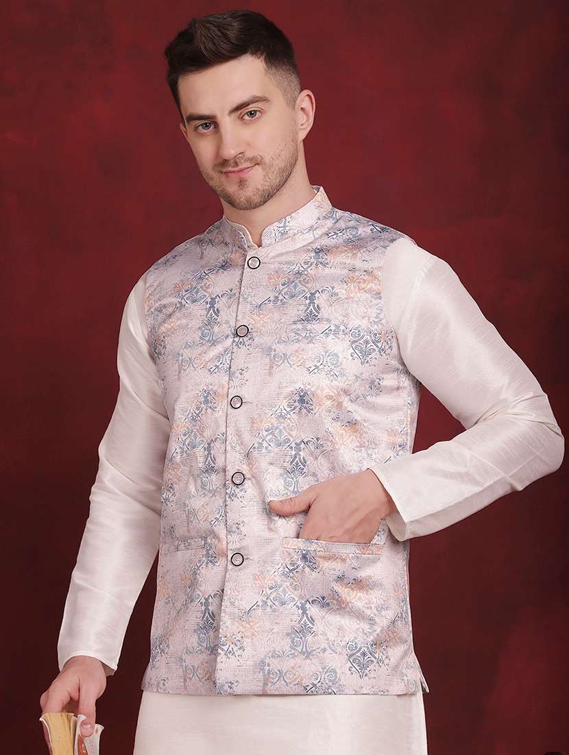 men solid kurta pyjama set with printed jacket - 21524878 - Standard Image - 4
