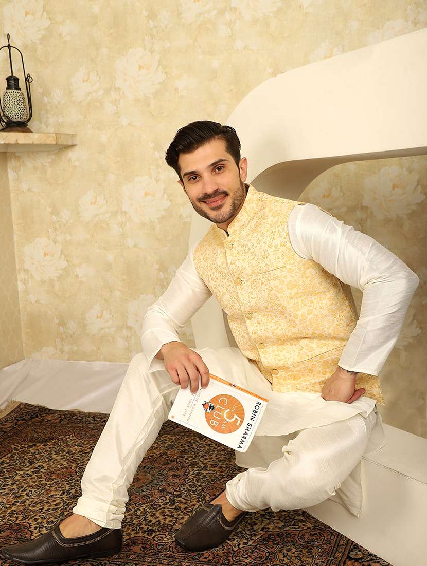 men mandarin neck kurta pyjama with jacket ethnic wear set - 21524879 -  Standard Image - 1