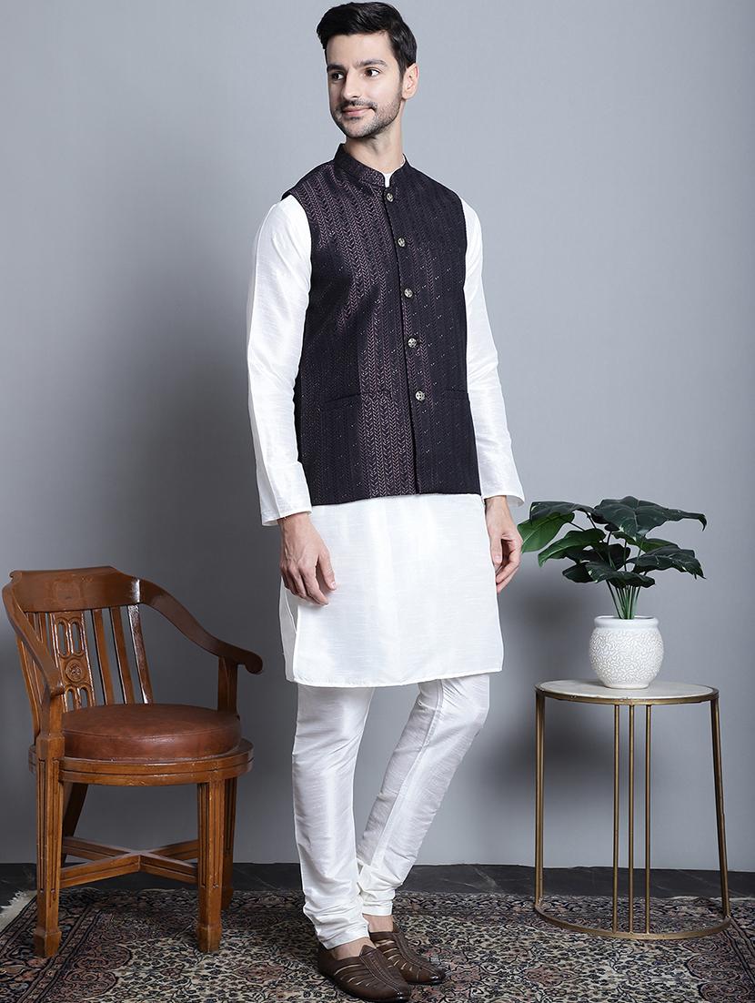 men solid kurta pyjama set with printed jacket - 21524880 -  Standard Image - 1