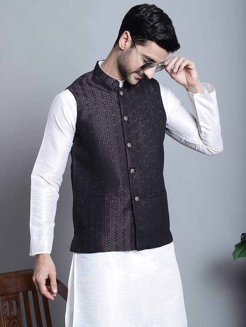 men solid kurta pyjama set with printed jacket - 21524880 - Standard Image - 4