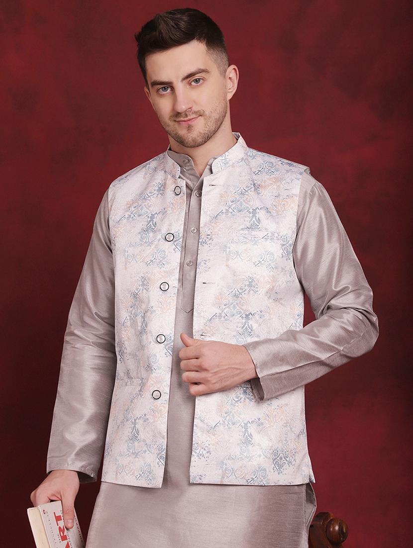 men solid kurta pyjama set with printed jacket - 21524887 - Standard Image - 4