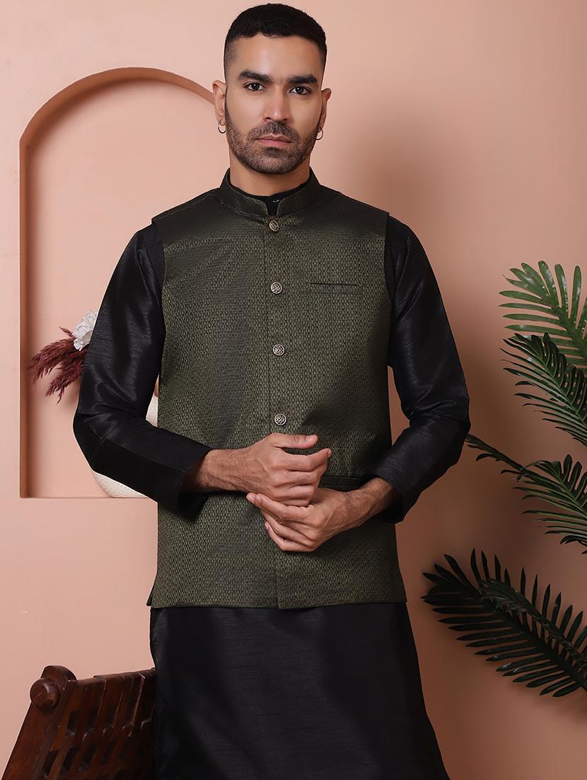 men solid kurta pyjama set with printed jacket - 21524901 - Standard Image - 4