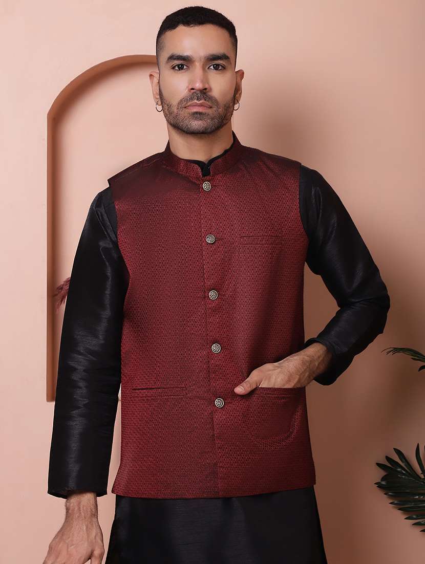 men solid kurta pyjama set with printed jacket - 21524902 - Standard Image - 4