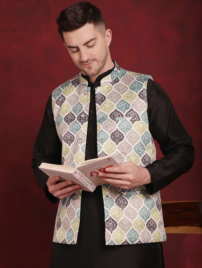 men solid kurta pyjama set with printed jacket - 21524905 - Standard Image - 4