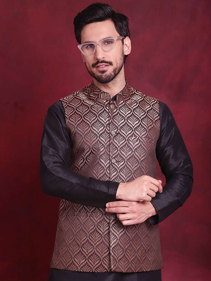men mandarin neck silk kurta bottom with jacket ethnic wear set - 21524907 - Standard Image - 4