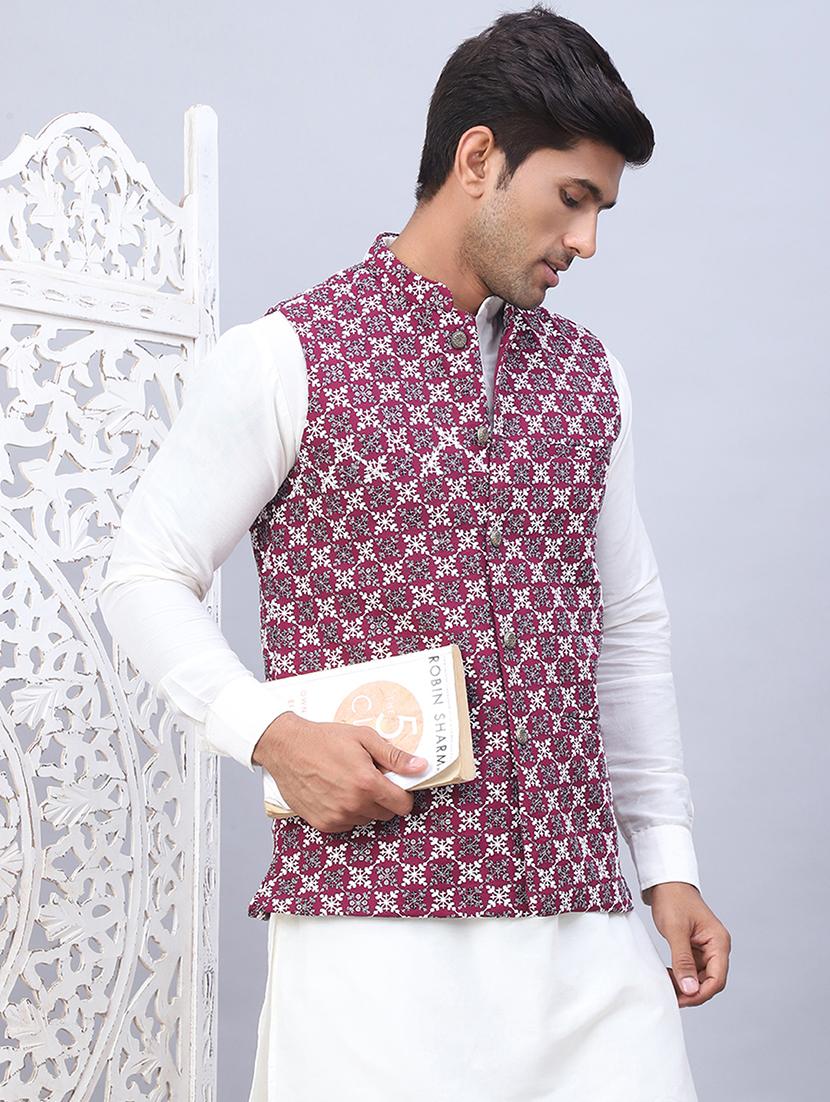 men mandarin neck silk kurta bottom with jacket ethnic wear set - 21524917 - Standard Image - 4
