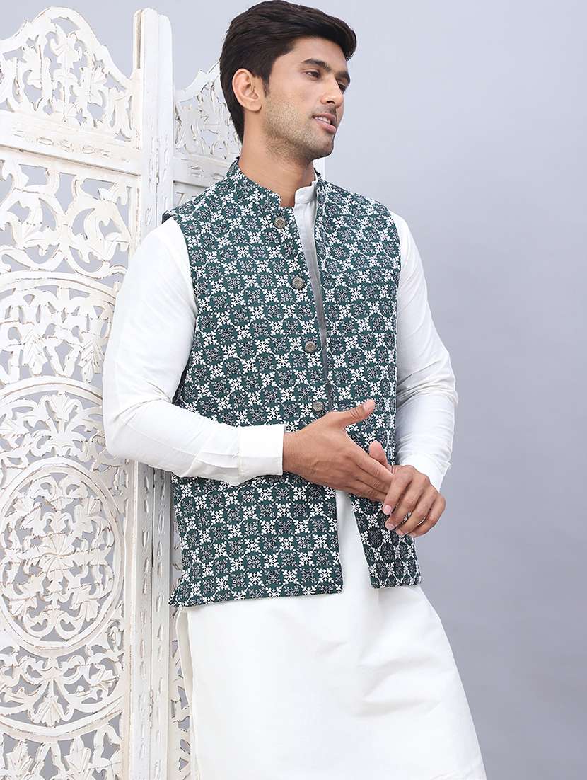 men solid kurta pyjama set with printed jacket - 21524918 -  Standard Image - 4