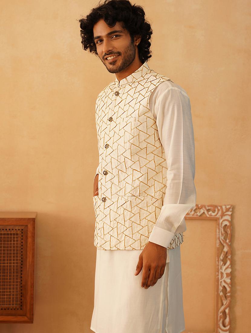 men solid kurta pyjama set with printed jacket - 21524920 -  Standard Image - 1