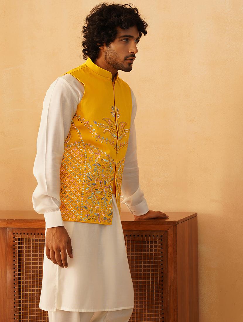 men mandarin neck kurta bottom with jacket ethnic wear set - 21524922 - Standard Image - 1