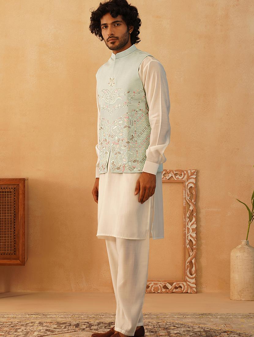 men mandarin neck kurta bottom with jacket ethnic wear set - 21524923 - Standard Image - 1