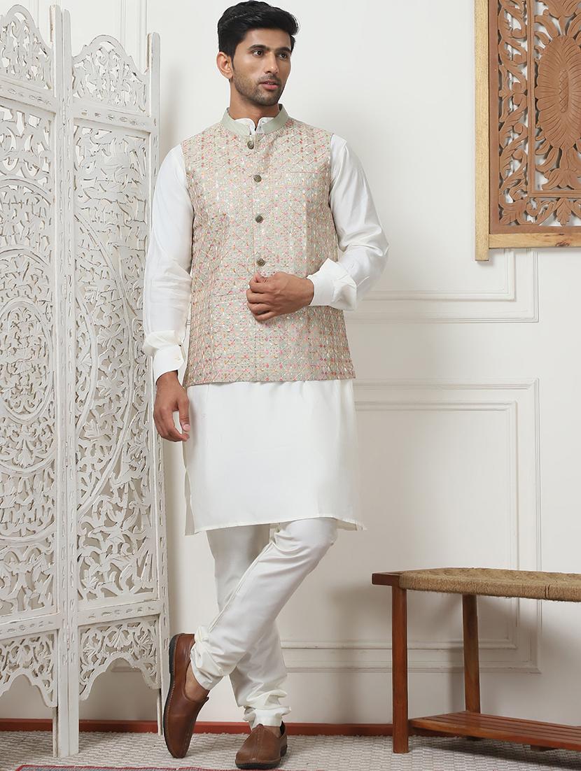 men mandarin neck kurta bottom with jacket ethnic wear set - 21524926 - Standard Image - 1