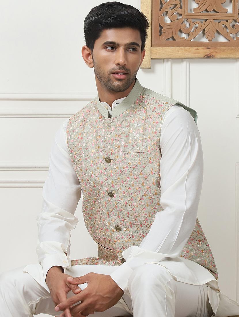 men mandarin neck kurta bottom with jacket ethnic wear set - 21524926 - Standard Image - 4