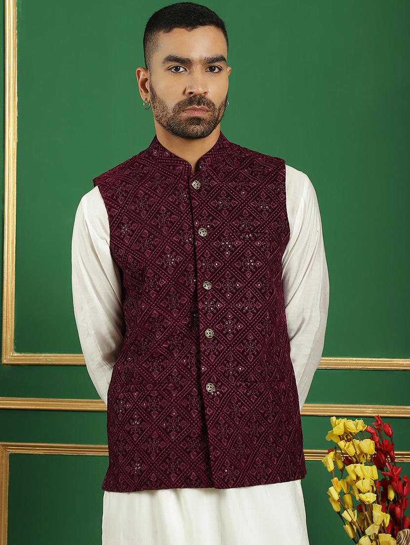 men solid kurta pyjama set with printed jacket - 21524928 - Standard Image - 4