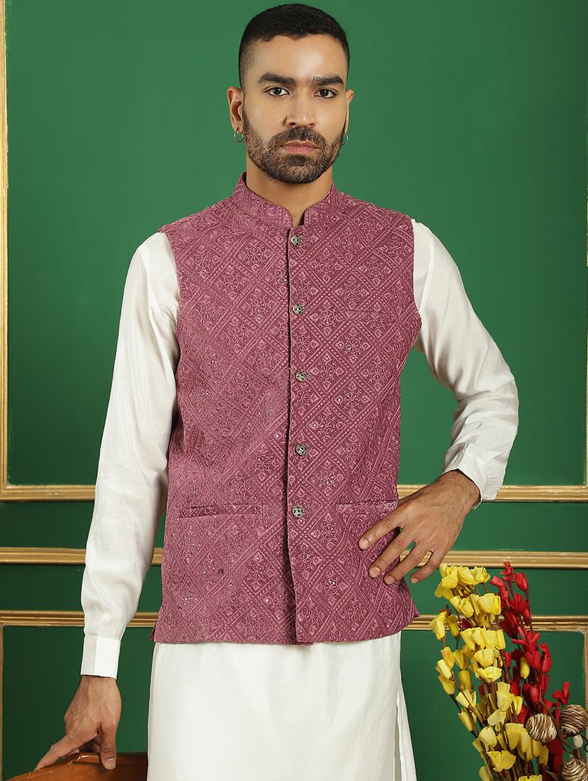 men solid kurta pyjama set with printed jacket - 21524930 - Standard Image - 4