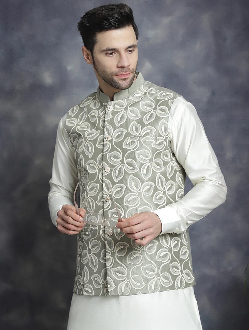 men mandarin neck kurta bottom with jacket ethnic wear set - 21524933 - Standard Image - 4