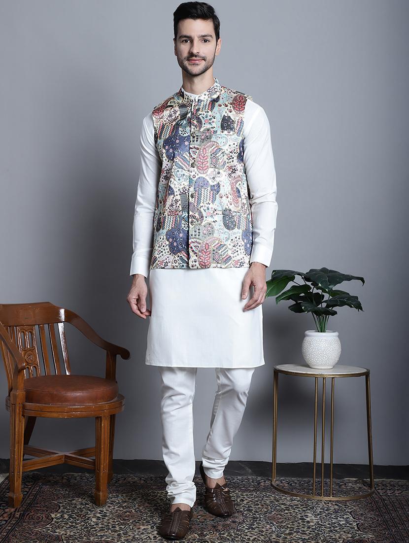 men solid kurta pyjama set with printed jacket - 21524934 -  Standard Image - 1