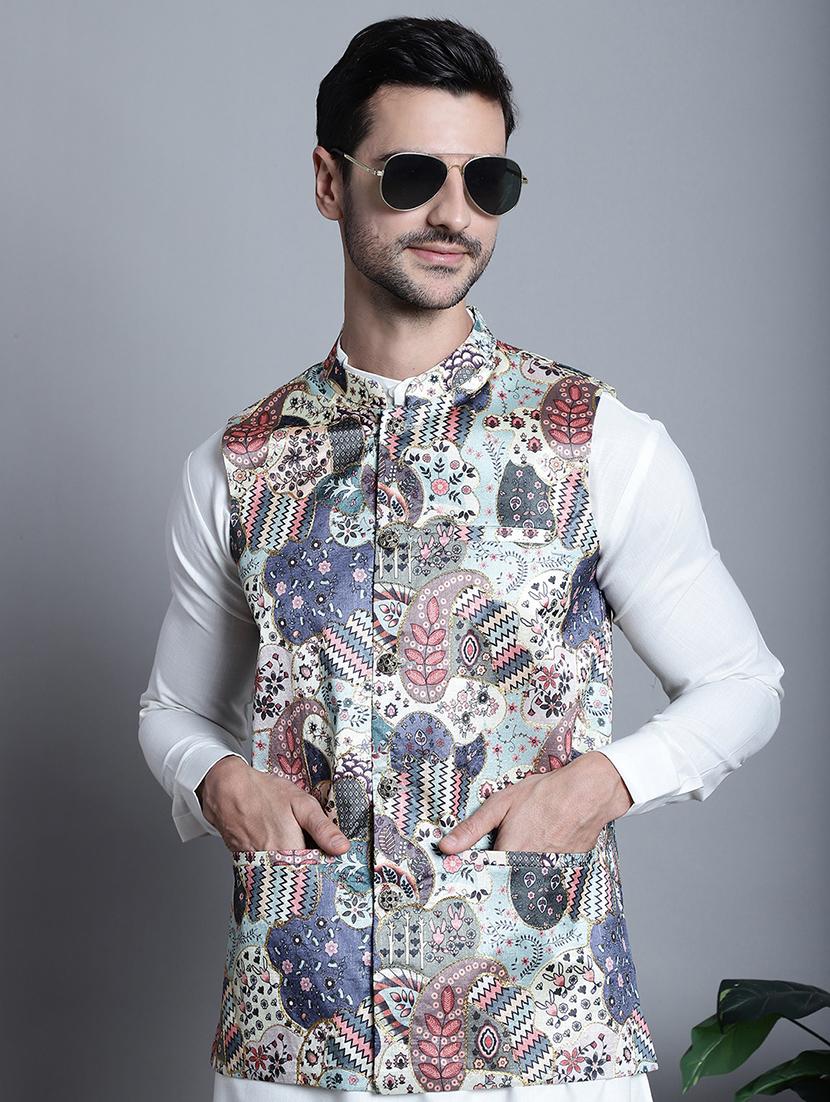 men solid kurta pyjama set with printed jacket - 21524934 - Standard Image - 4
