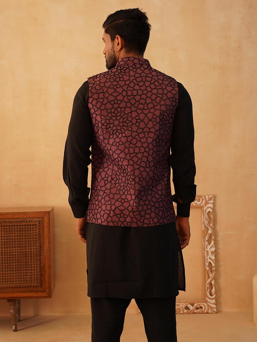men solid kurta pyjama set with printed jacket - 21524942 - Standard Image - 4