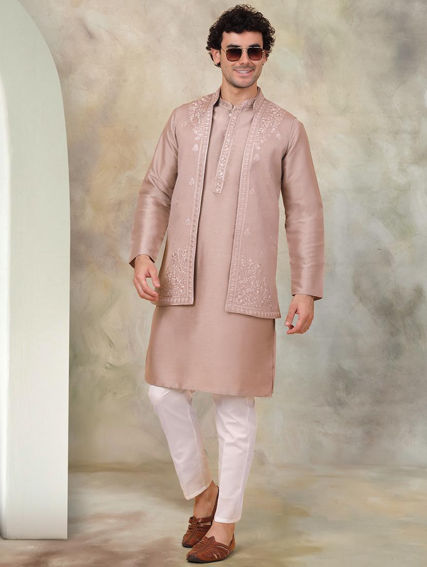 men embroidered kurta pyjama set with jacket - 21524944 -  Standard Image - 1