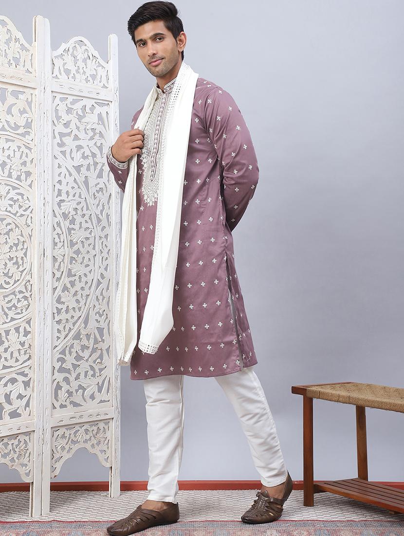 men solid with work kurta pyjama ethnic set - 21524954 -  Standard Image - 1
