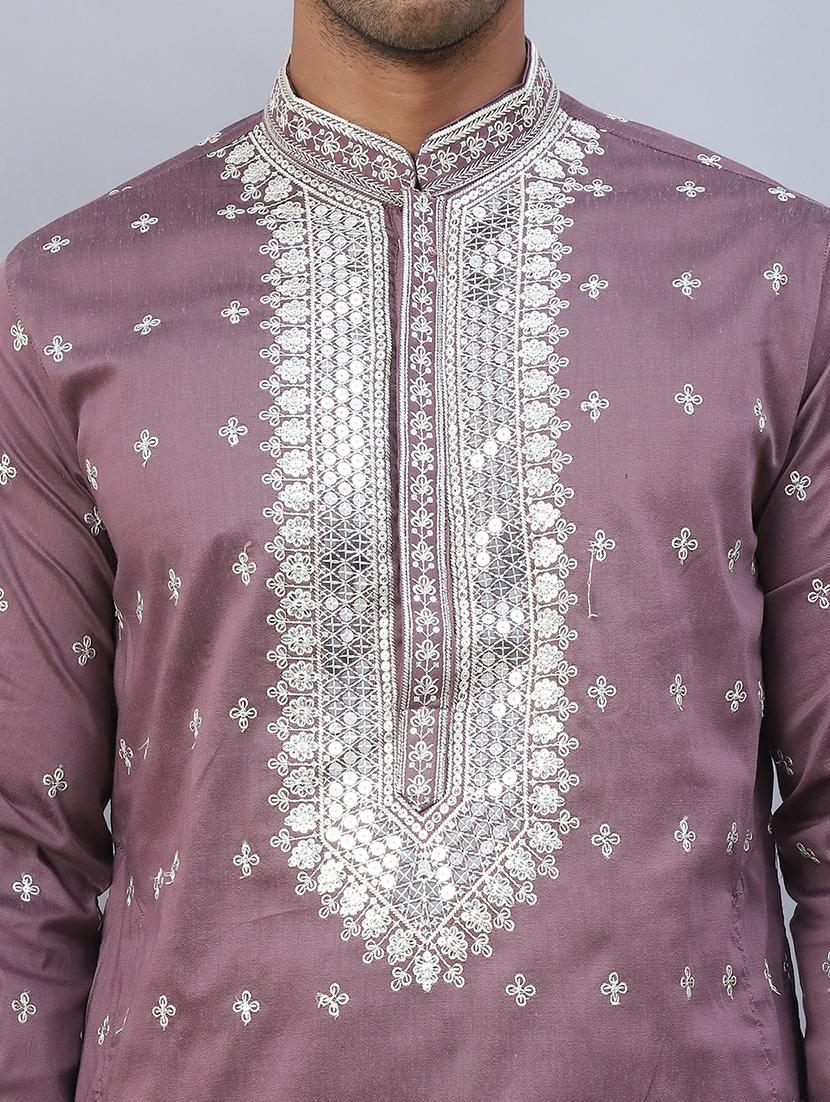 men solid with work kurta pyjama ethnic set - 21524954 - Standard Image - 4
