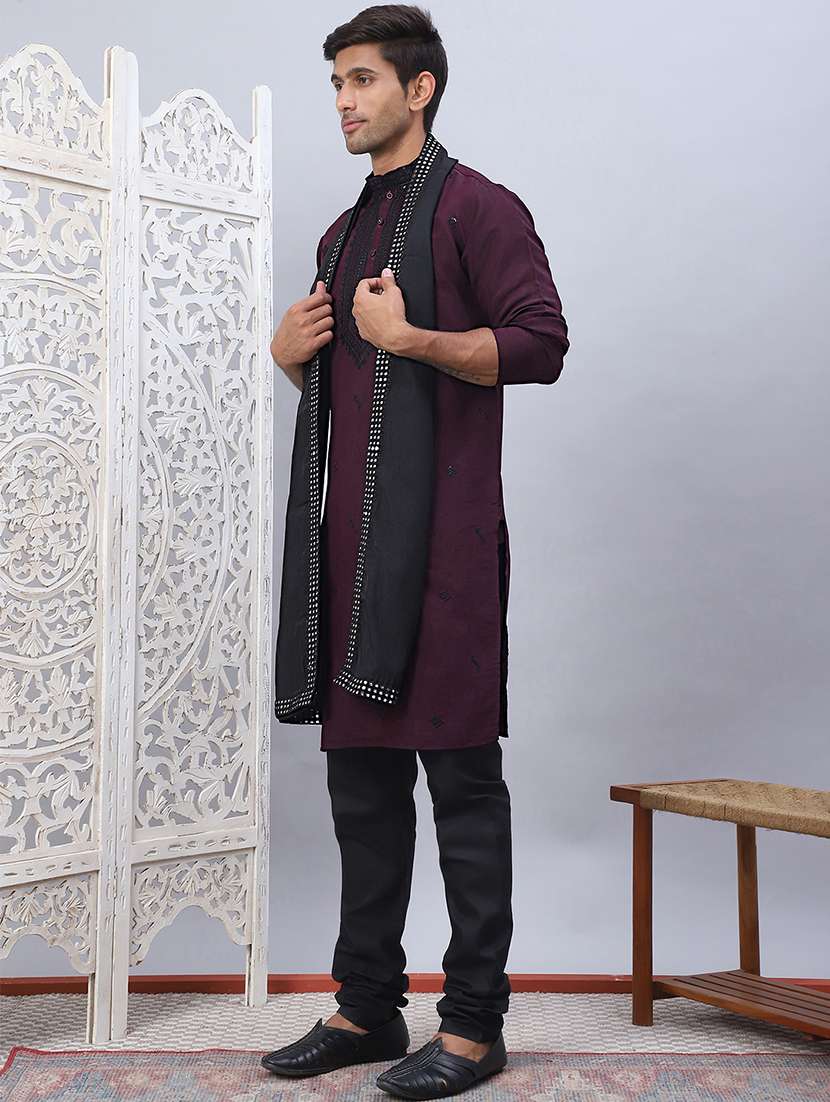 men sequins embroidered kurta pyjama with dupatta - 21524956 -  Standard Image - 1