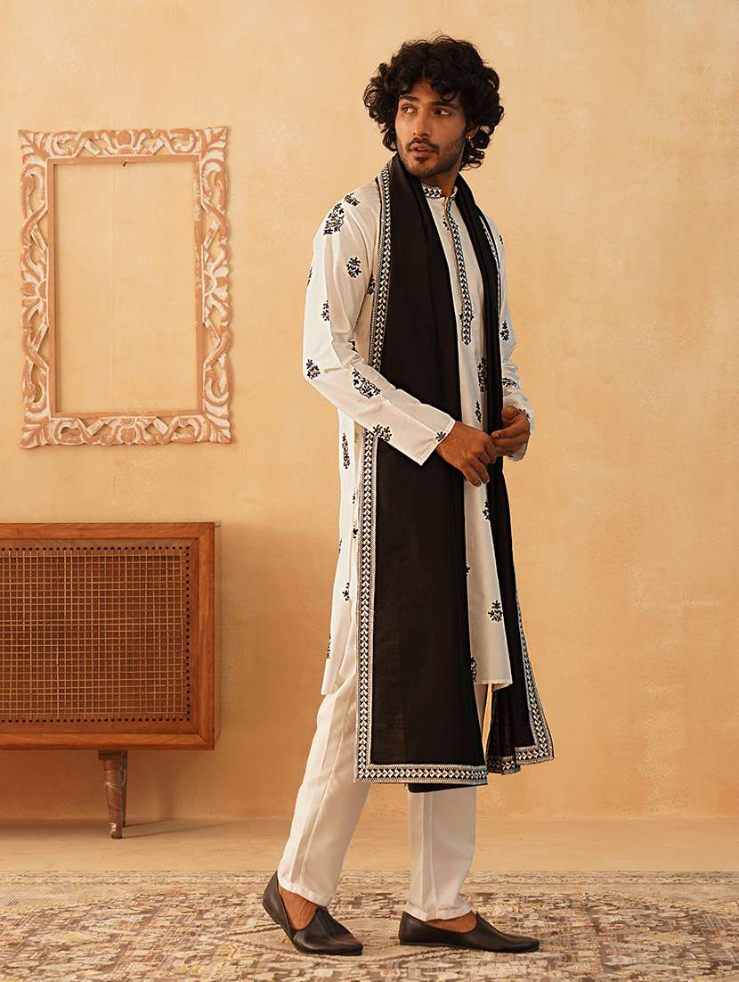 men solid with work kurta pyjama ethnic set - 21524957 -  Standard Image - 1