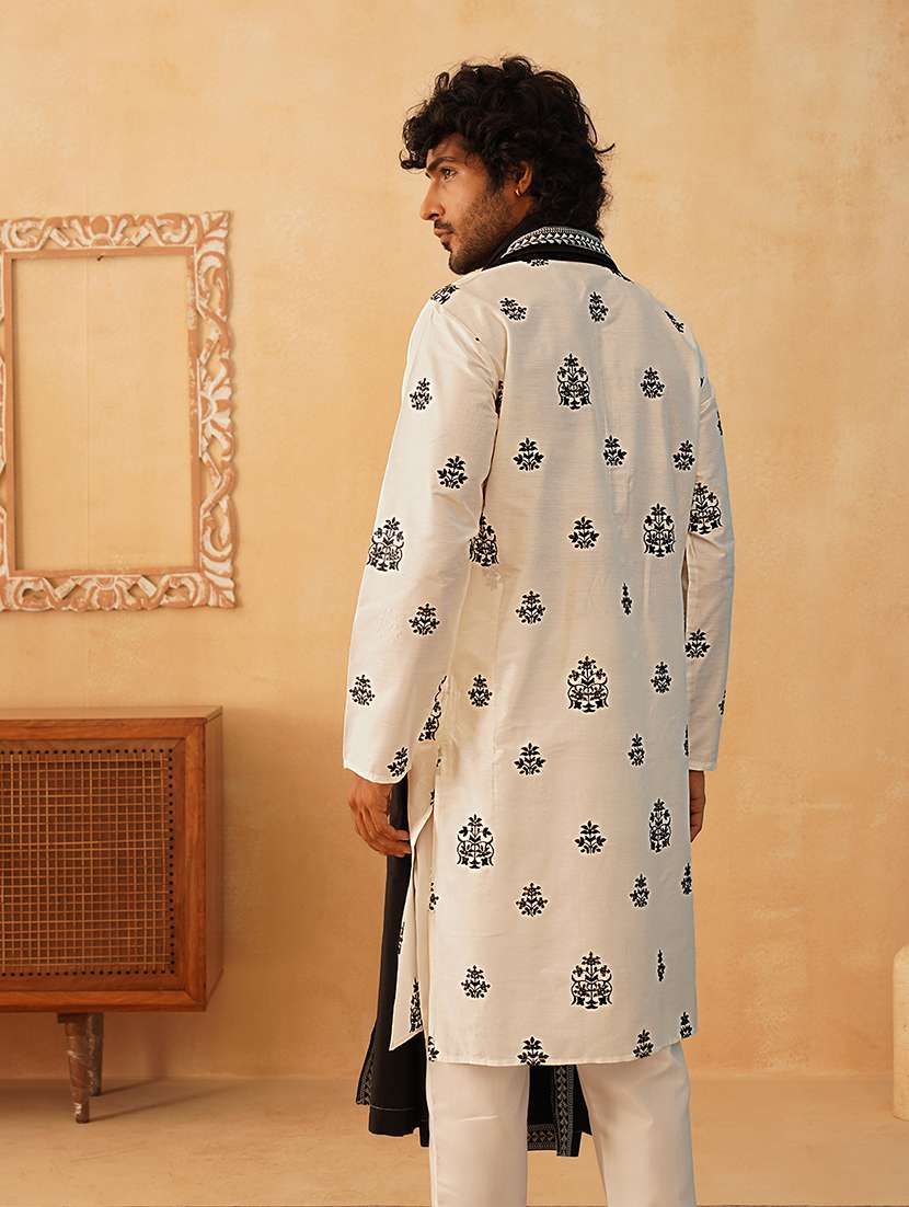men solid with work kurta pyjama ethnic set - 21524957 -  Standard Image - 4