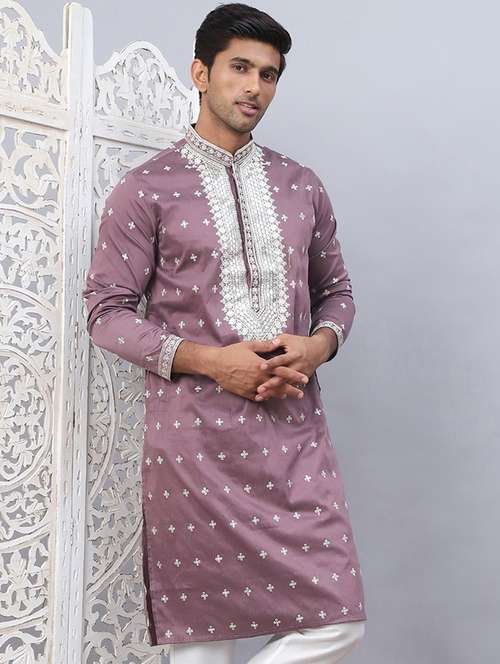 men embroidered mandarin neck long kurta - 21524963 - Standard Image - 0
