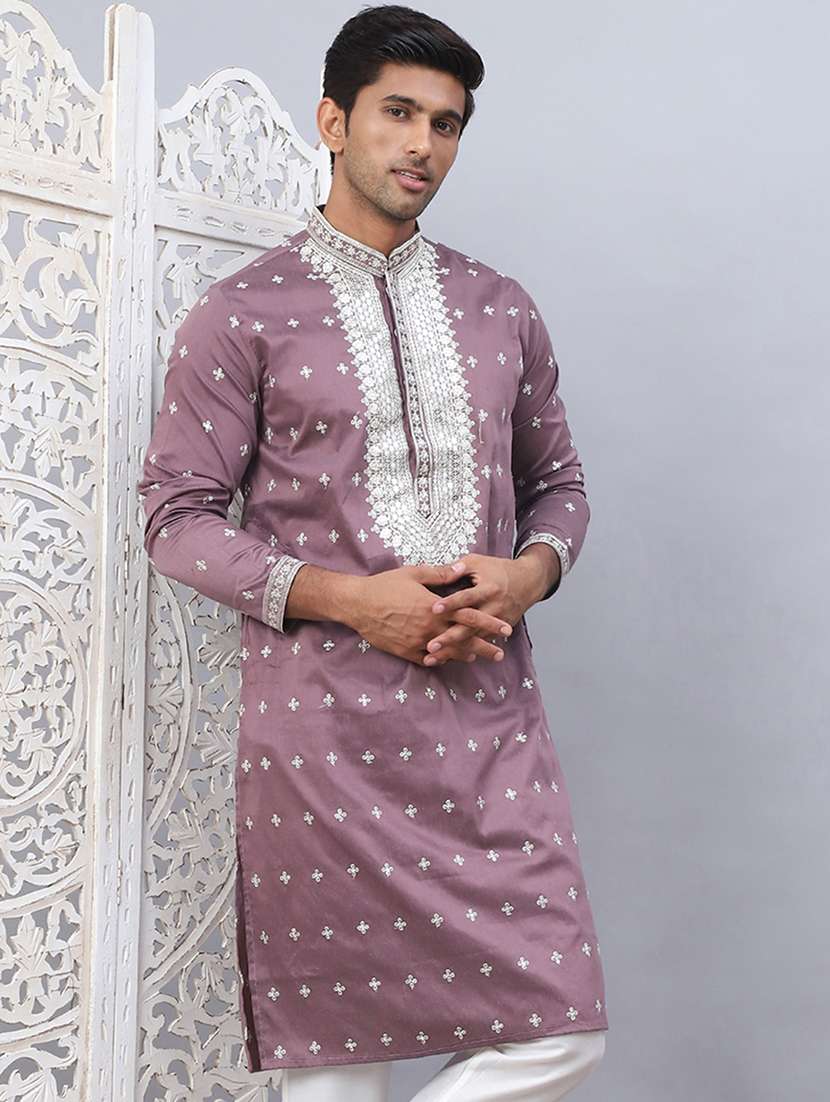 men embroidered mandarin neck long kurta - 21524963 - Zoom Image - 0