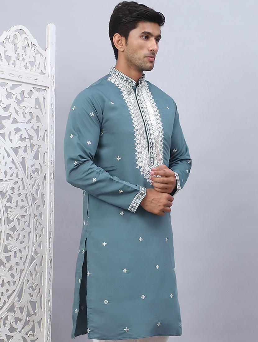 men embroidered mandarin neck long kurta - 21524964 - Standard Image - 1