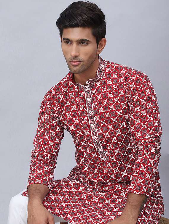 men printed mandarin neck long kurta  - 21524977 -  Standard Image - 1