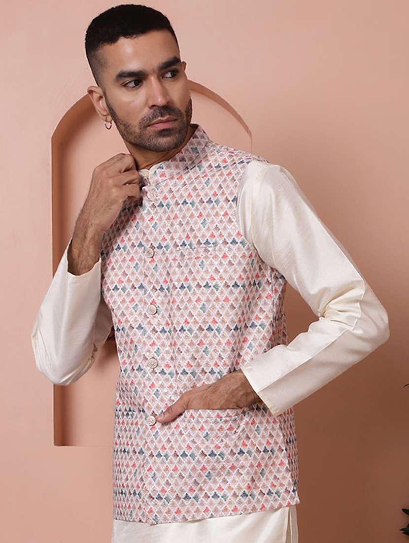 men mandarin neck printed nehru jacket - 21524982 - Standard Image - 1