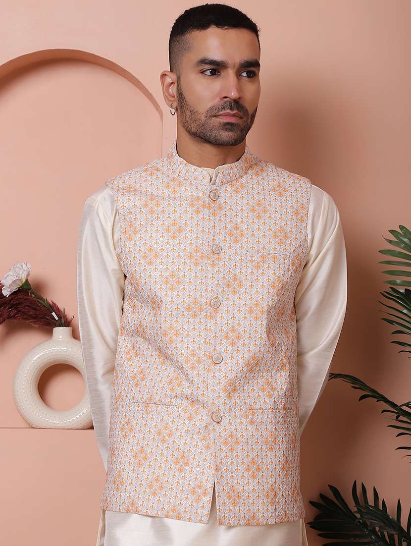 men mandarin neck printed nehru jacket - 21524983 -  Standard Image - 1