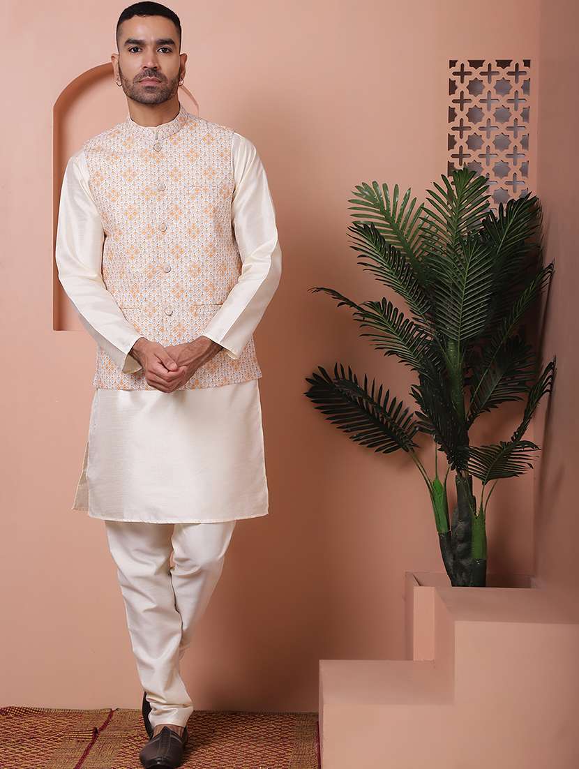 men mandarin neck printed nehru jacket - 21524983 - Standard Image - 4