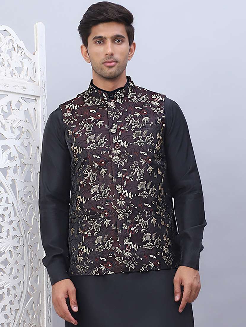 men mandarin neck self-designed nehru jacket - 21524988 -  Standard Image - 1
