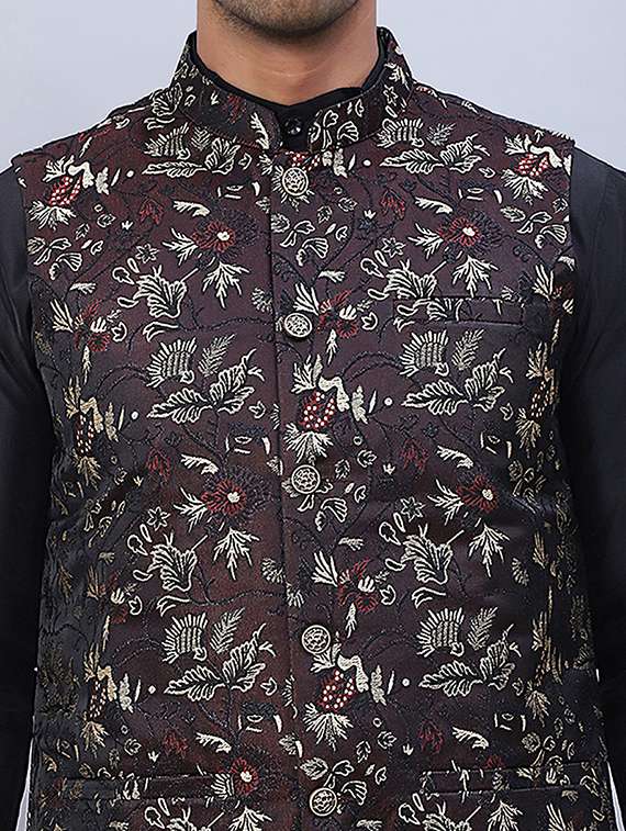 men mandarin neck self-designed nehru jacket - 21524988 -  Standard Image - 4