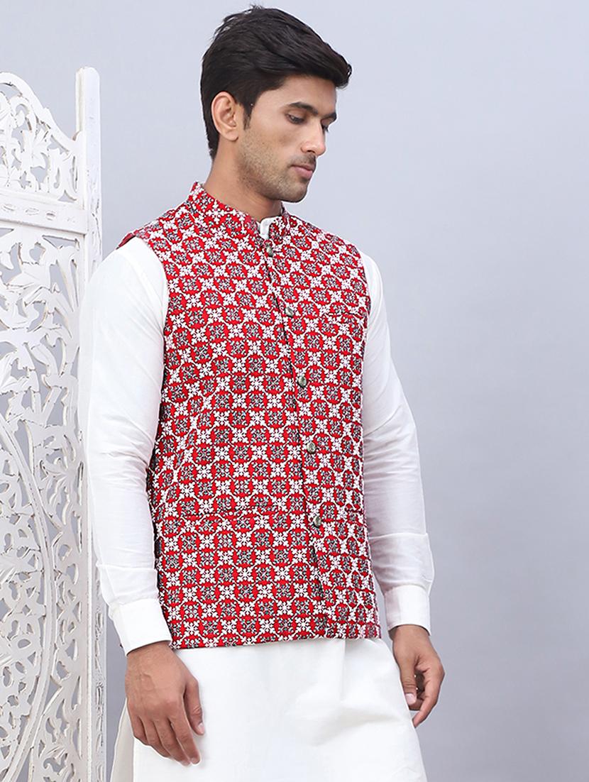 men mandarin neck self-designed nehru jacket - 21524989 - Standard Image - 1