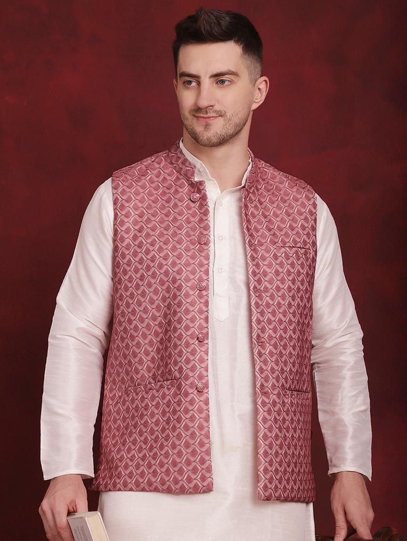 men mandarin neck self-designed nehru jacket - 21524994 - Standard Image - 1