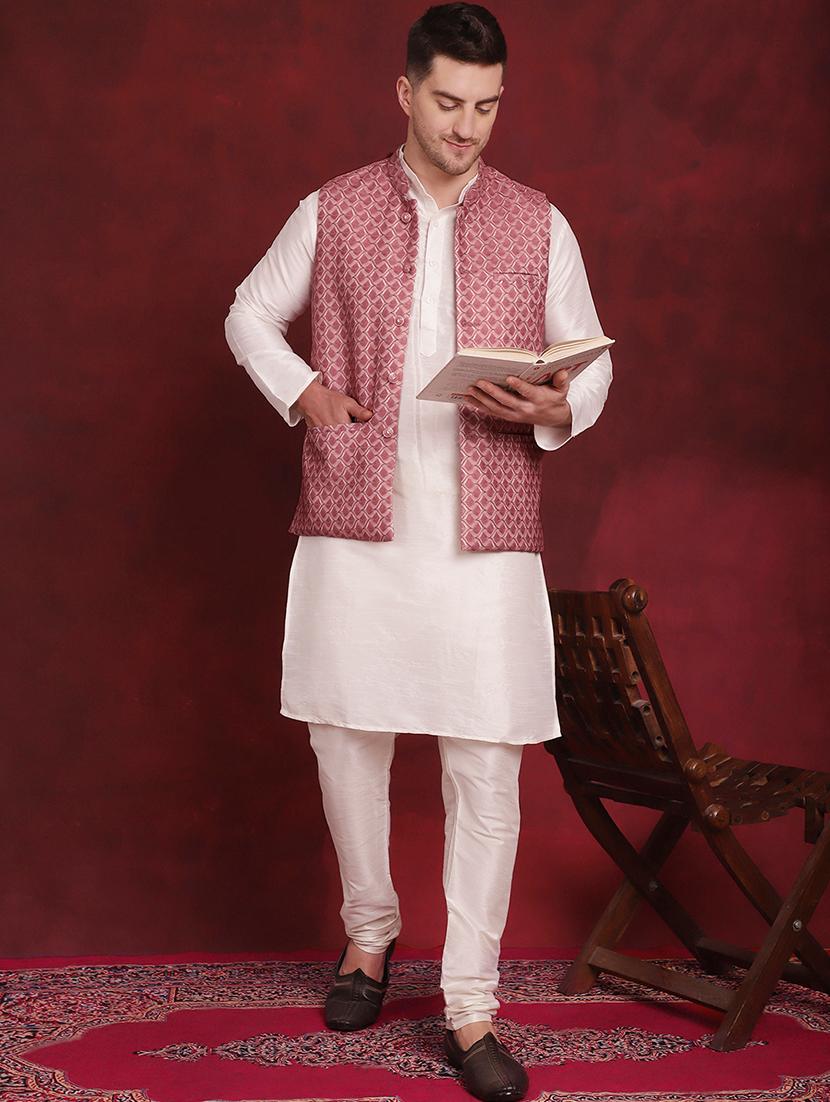 men mandarin neck self-designed nehru jacket - 21524994 - Standard Image - 4