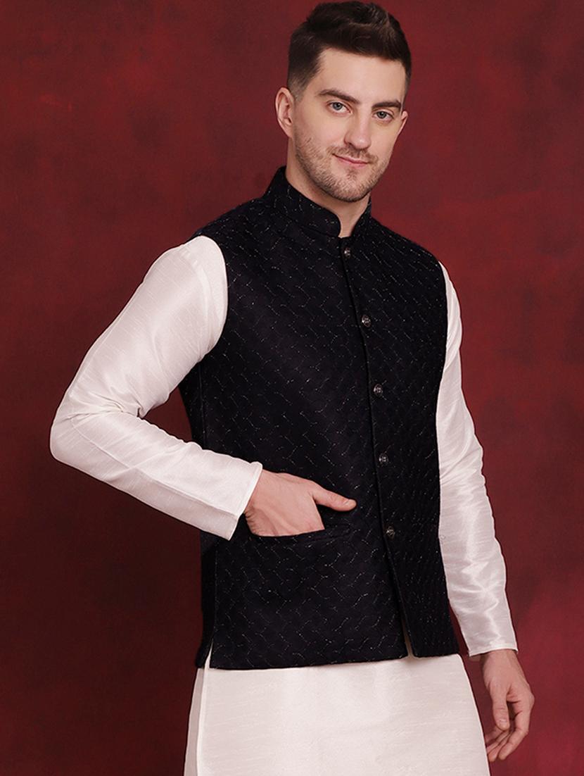 men mandarin neck self-designed nehru jacket - 21524995 - Standard Image - 1