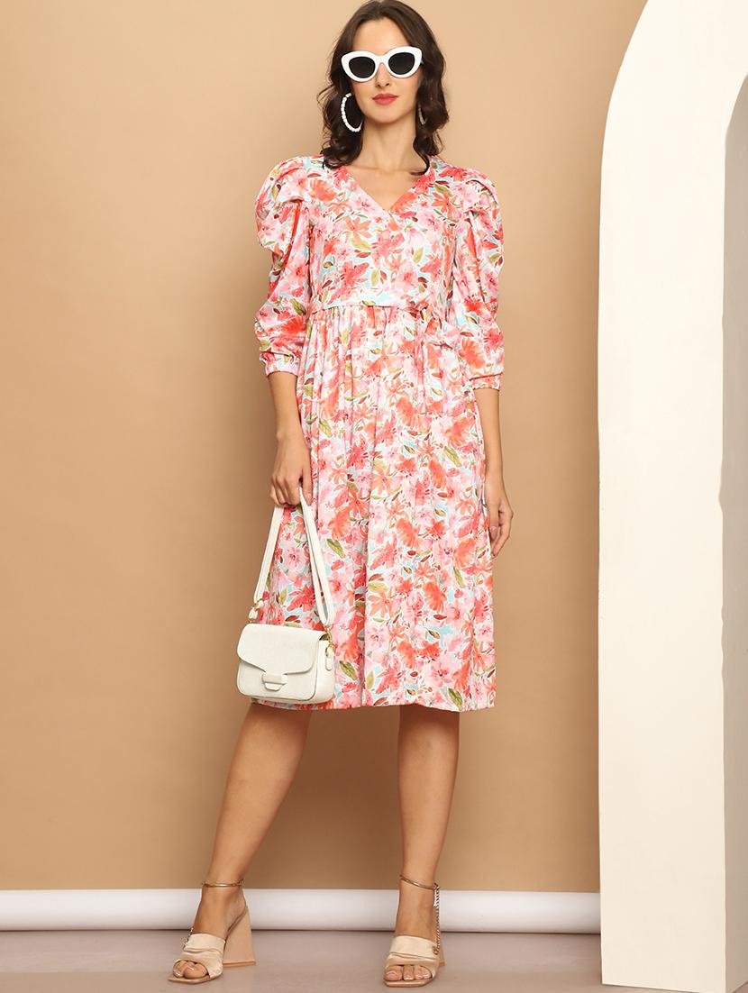 women v neck floral printed fit & flare dress - 21525020 - Zoom Image - 0