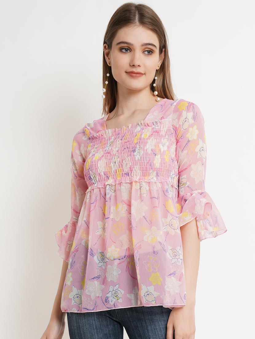 women floral printed square neck peplum top