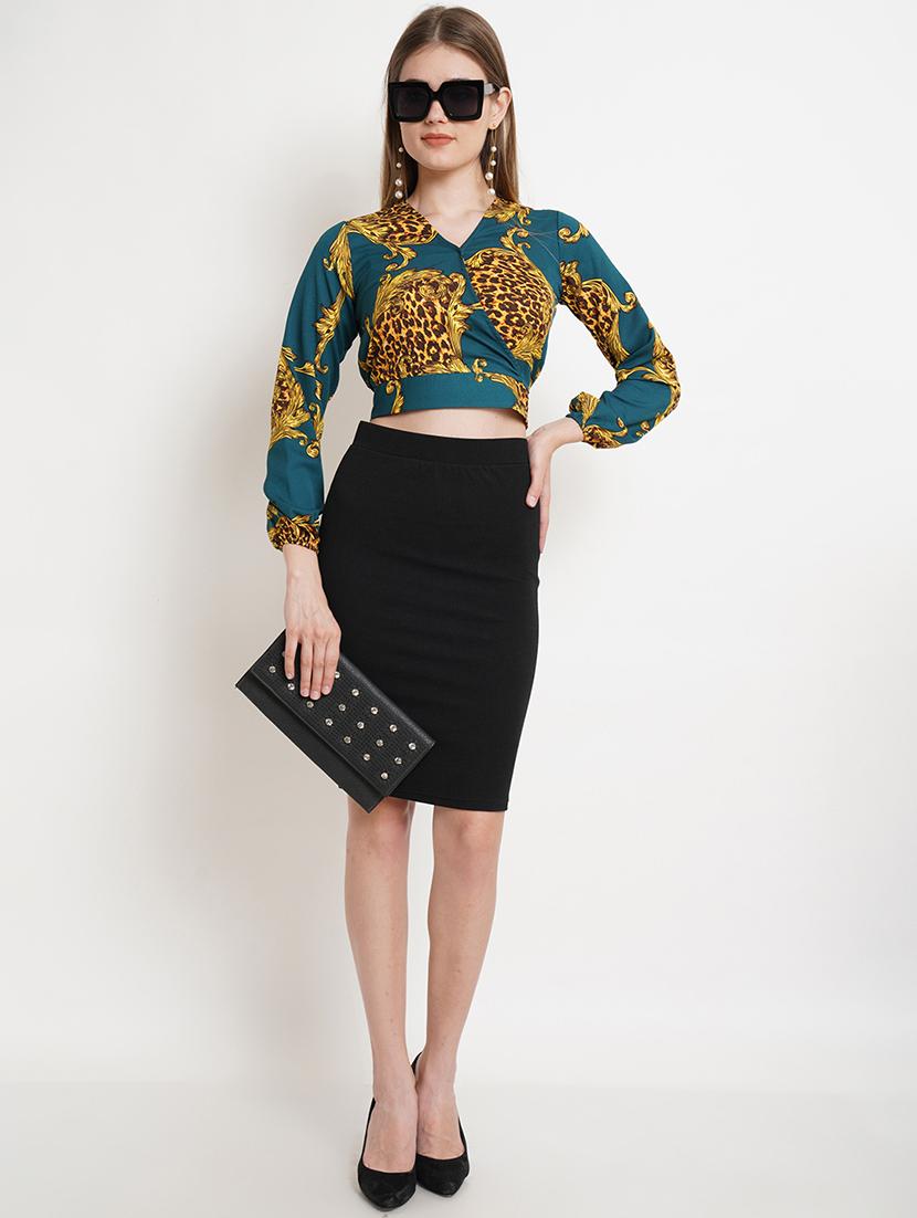 women printed overlap neck crop top - 21525045 - Standard Image - 4