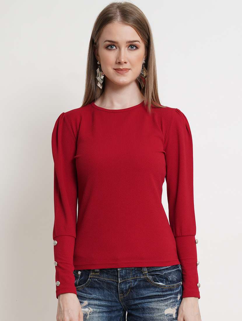 women solid round neck top
