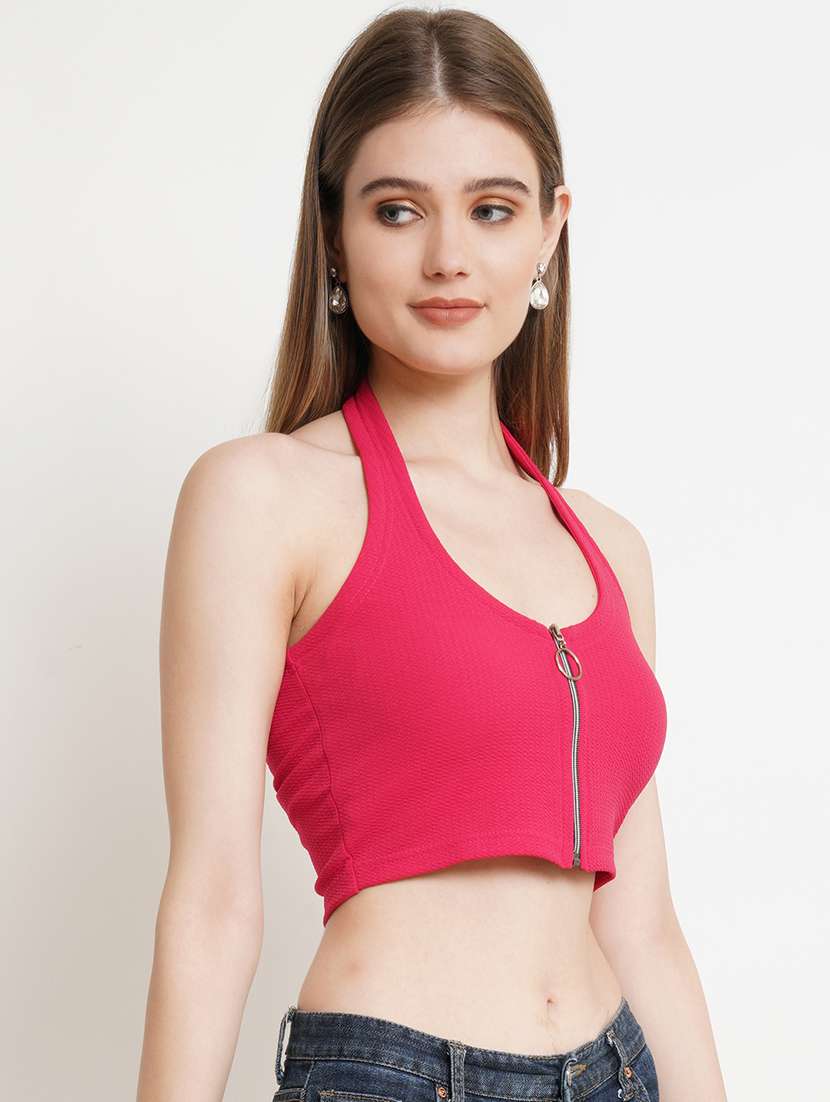 women solid halter neck crop top - 21525063 -  Standard Image - 1