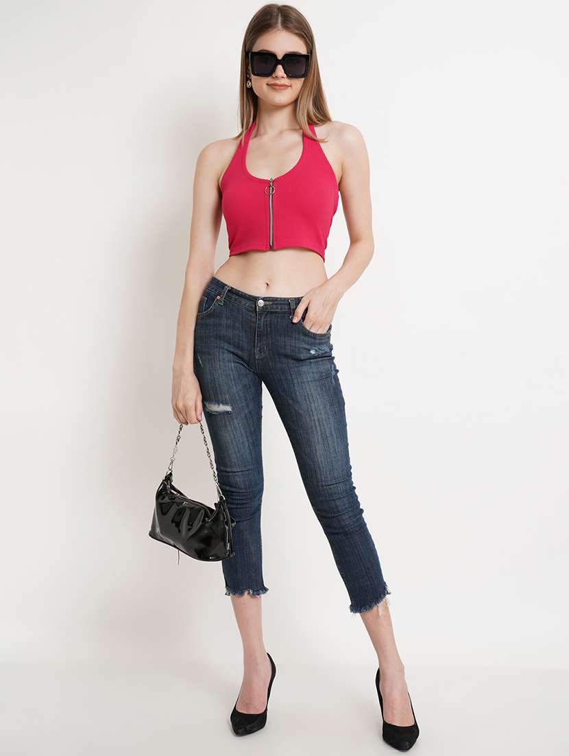 women solid halter neck crop top - 21525063 -  Standard Image - 4