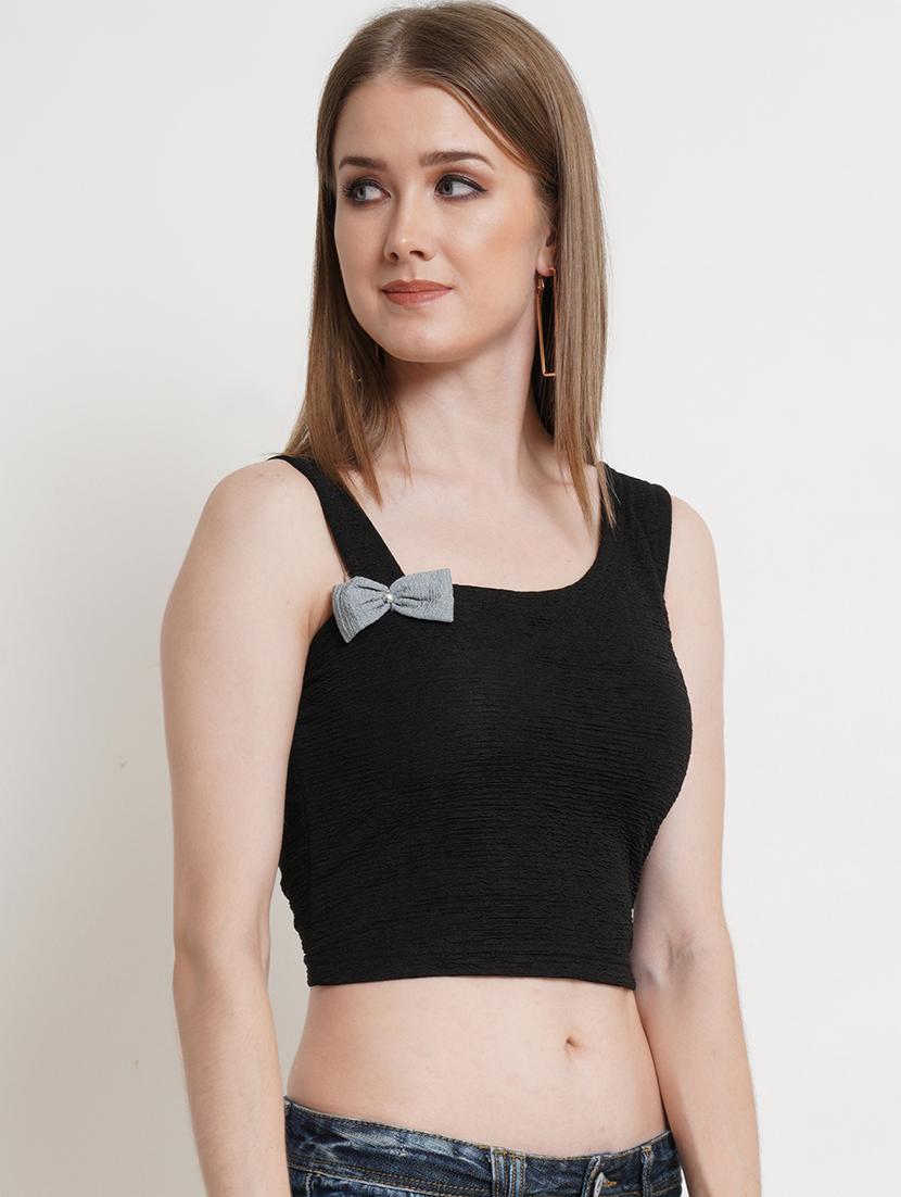 women solid sleeveless crop top - 21525066 -  Standard Image - 1